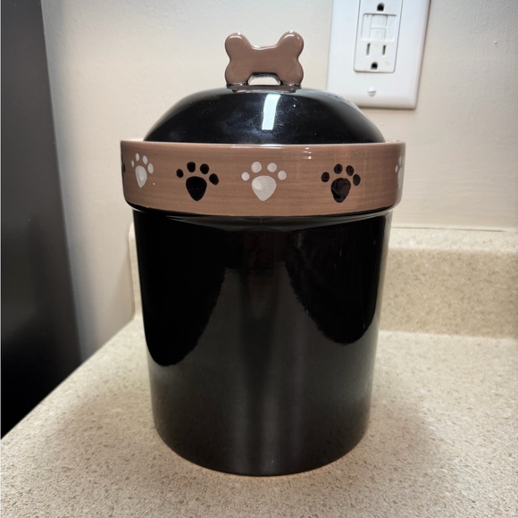 Other - Black and Tan Pet Treat Jar with Paw Prints